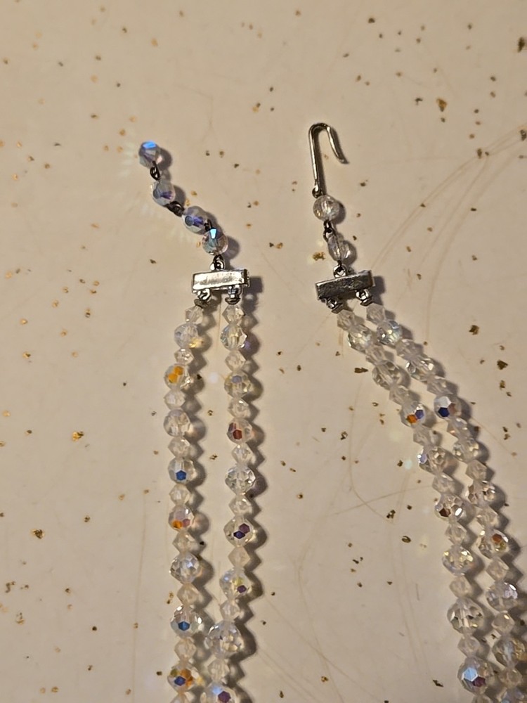 Vintage Aurora Borealis Double Strand Beaded Necklace Earing Bundle