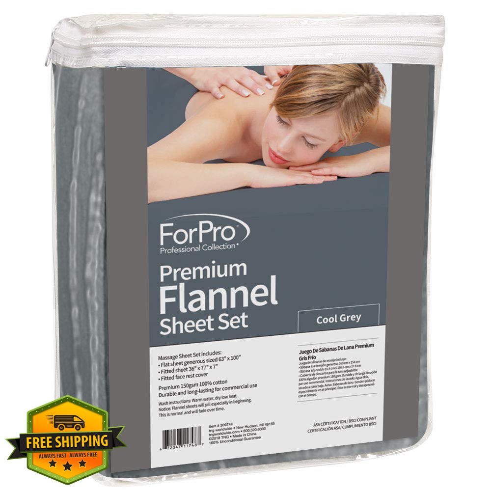 ForPro 3-Pc Flannel Massage Sheet Set, Cool Grey