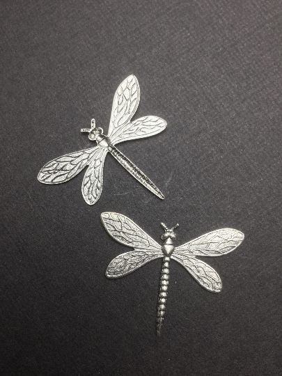34324 - 2 Pc Victorian Dragonfly Brass Finding Silver Oxidized