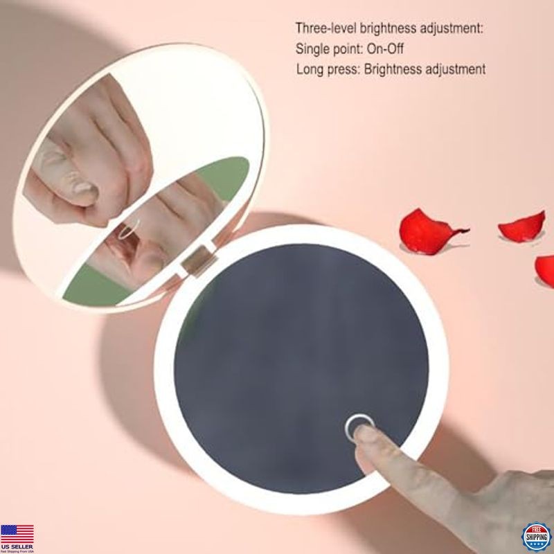 MONKEY SUN LED Mini Makeup Mirror, Compact Folding Travel Mirror with Touch