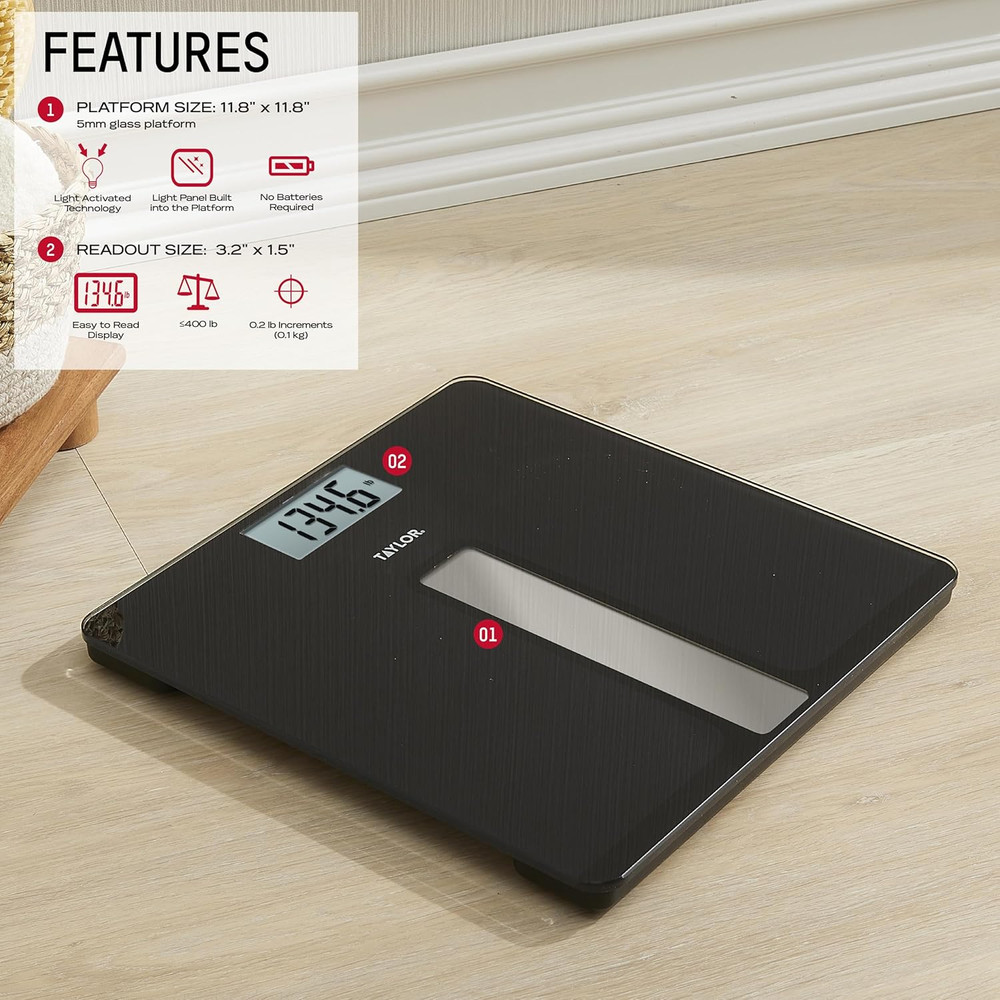 Light Powered Digital Bath Scale, Large and Durable Platform, Light Powered Pane