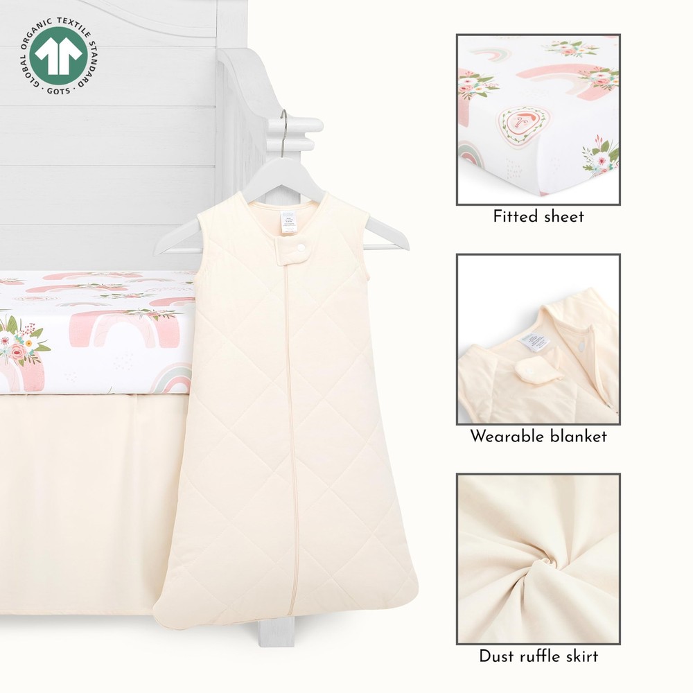 Evolur Rainboho 3 Piece Crib Bedding Set, Machine Washable, Soft Breathable