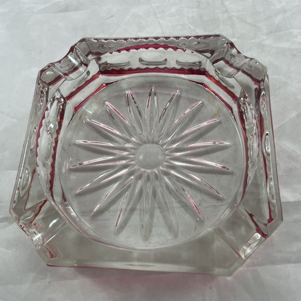 Tiffin Glass Kings Crown Ruby Flashed Glass Ashtray