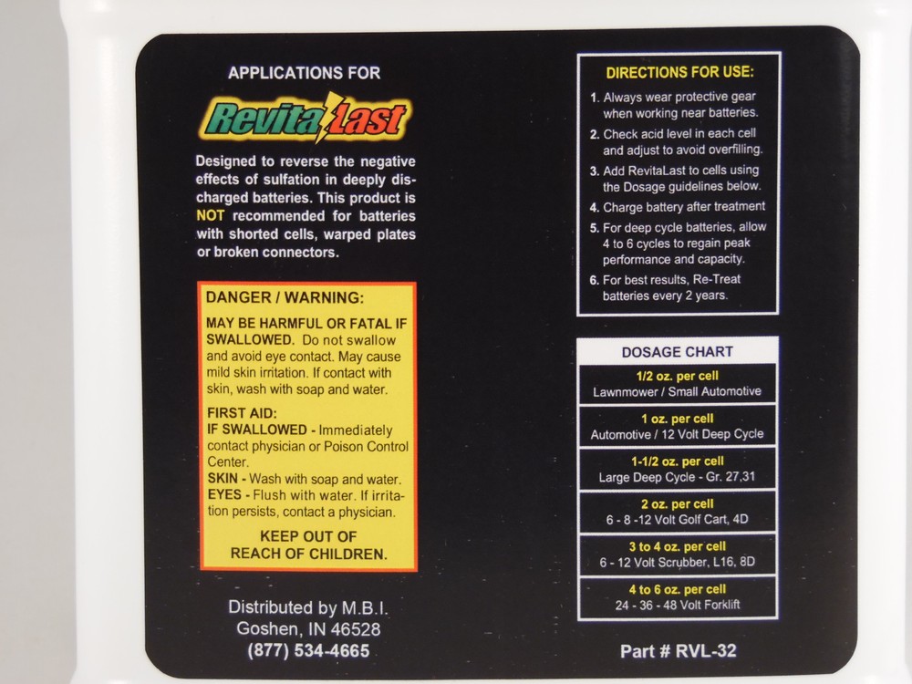 REVITALAST Battery Equalizer Restoration Additive - 32oz