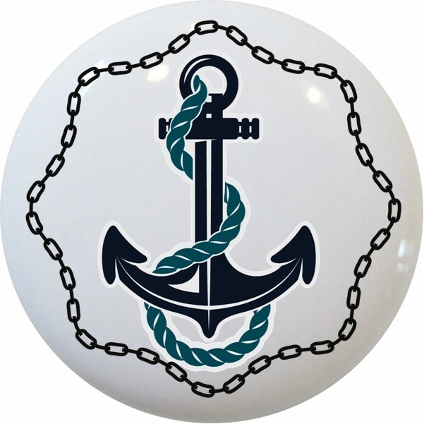 ANCHOR with Chain Border Ceramic Cabinet Drawer Pull Knob