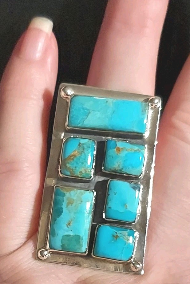 New Large Artsy Sterling Silver & Turquoise Adjustable Ring