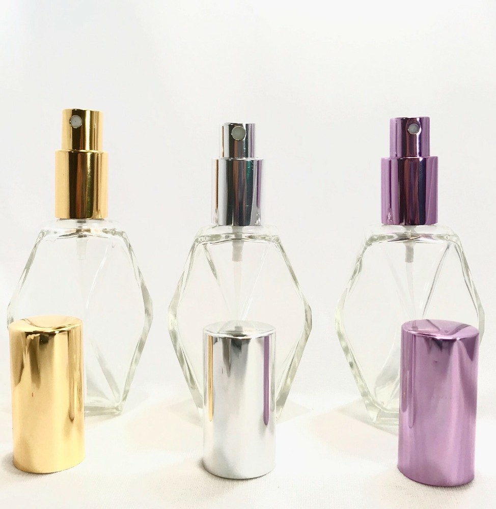 6 Refillable Perfume Bottles- 2 oz. Atomizer Luxury Bottle, Diamond Shape, 60 ml