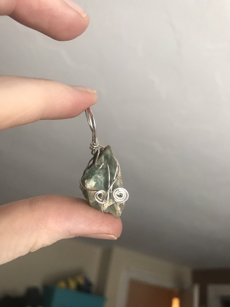 Rough Natural Blue Peruvian Opal Sterling Silver Wrapped Pendant