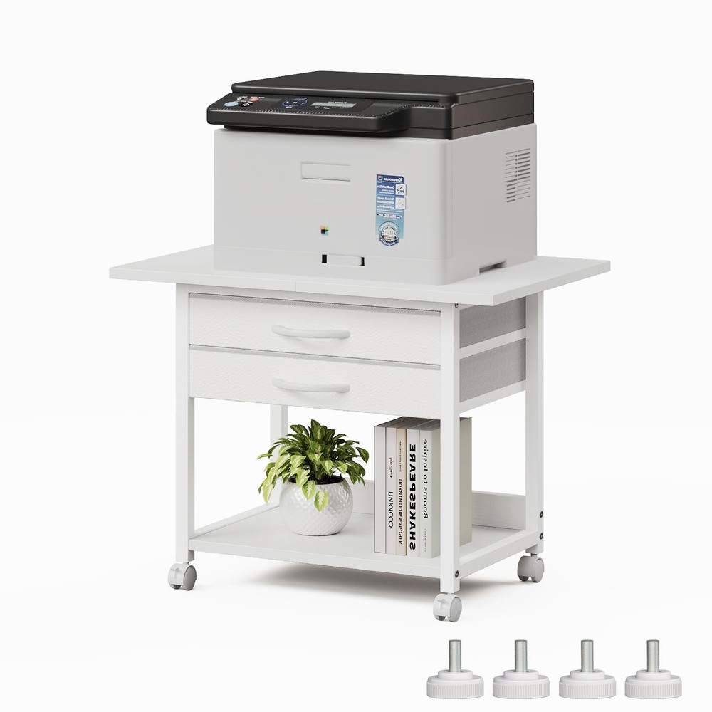 Large Printer Stand with Storage Fabric Drawer Under Desk Printer Table with ...