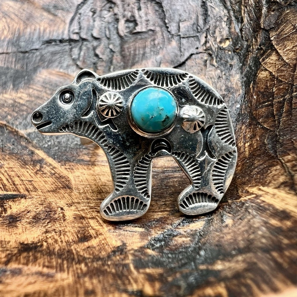 925 Sterling Silver Turquoise Bear Ring • Adjustable • Southwestern Statement