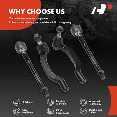 Set of 4, Front Inner Outer Tie Rod End Kit, Compatible with Ram ProMaster