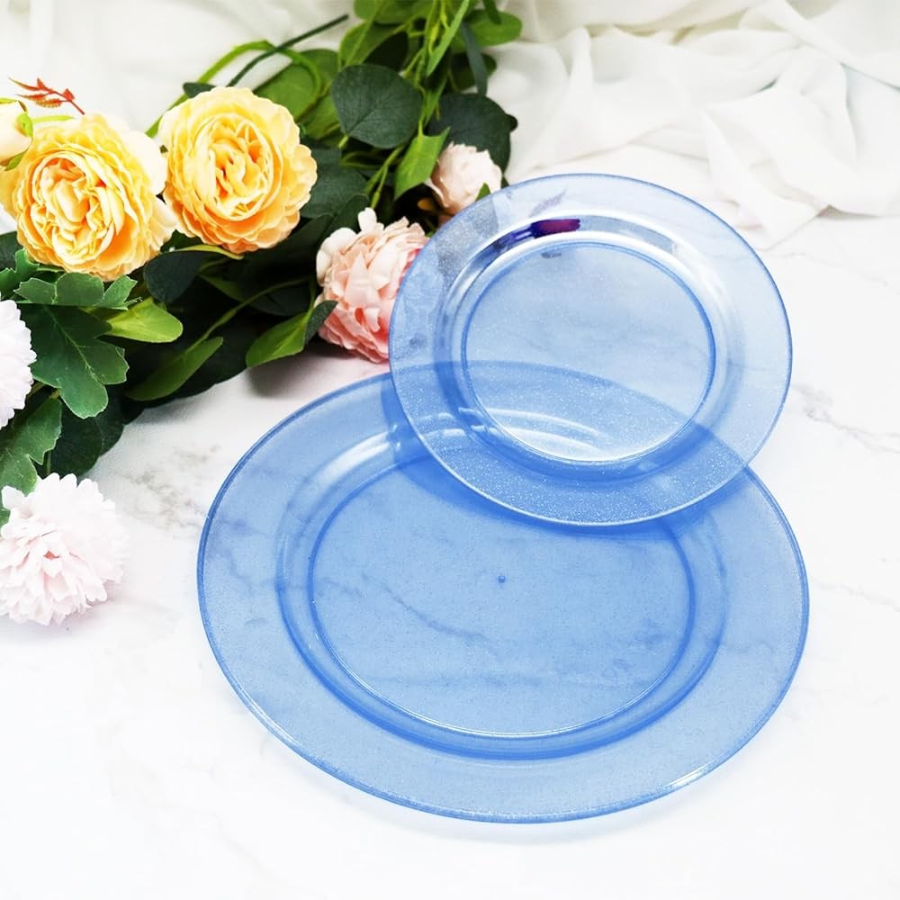 Blue Plastic Plates with Blue Plastic Sierware Heavy Duty, Disposable