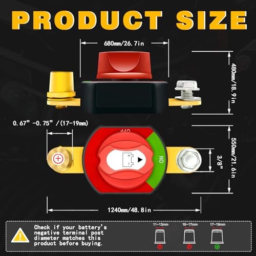 Side Post Battery Disconnect Switch 12V-48V 300A Battery Power Isolator Cut