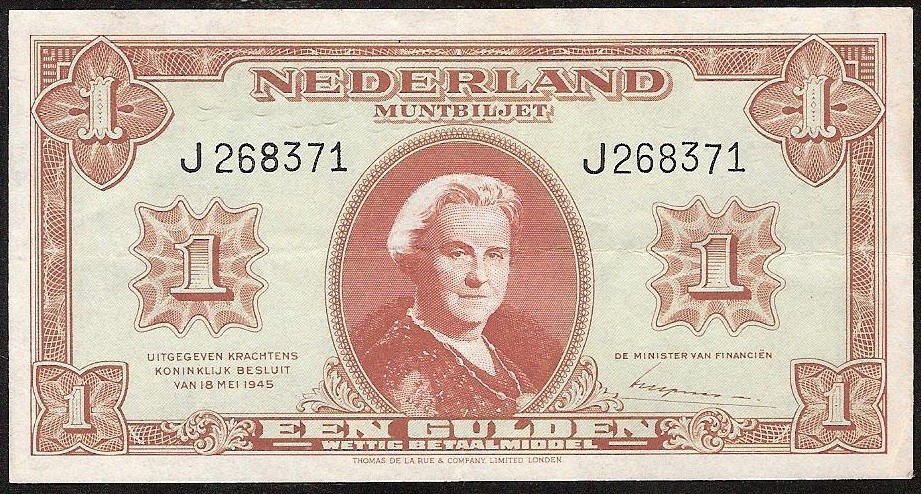 NETHERLANDS  1 Gulden  1945  P:70  VF+
