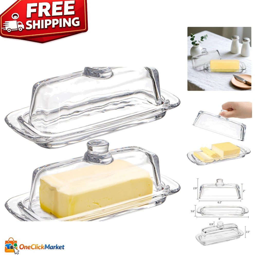 Rectangular Glass Butter Dish Set - Preserves Freshness, Dishwasher Safe