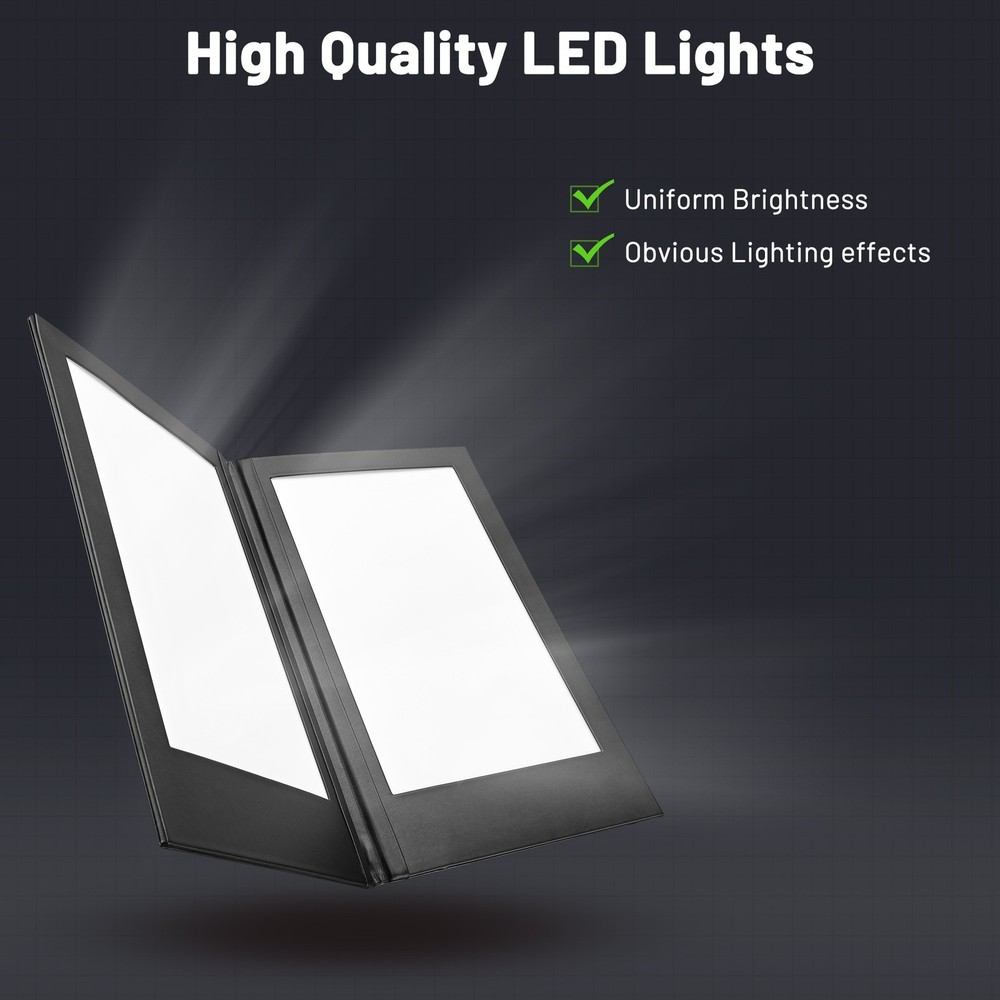 WeChef LED Back Lit Light Menu Holder Cover Folding Double Panel Fits 8"x14"