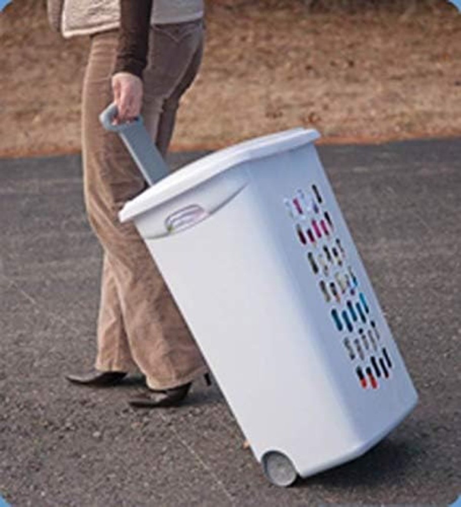Extra Strong Laundry Hamper with Wheels,, Plastic, White, 1 Piece