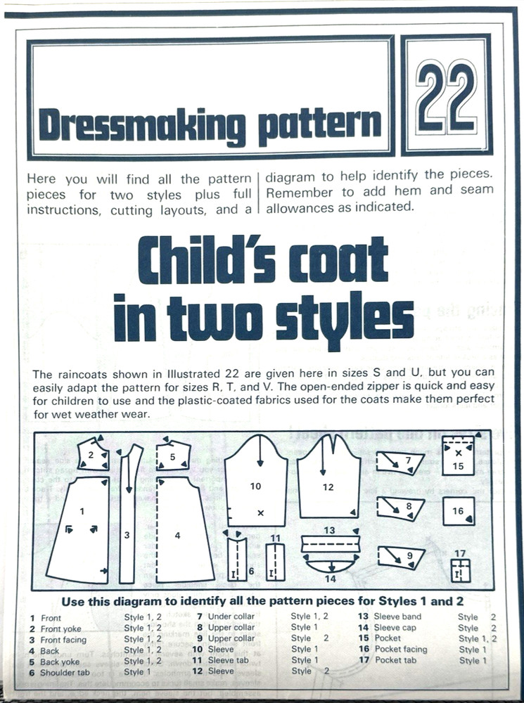 Dressmaking Pattern #22 - Child's Coat (Various Sizes) New