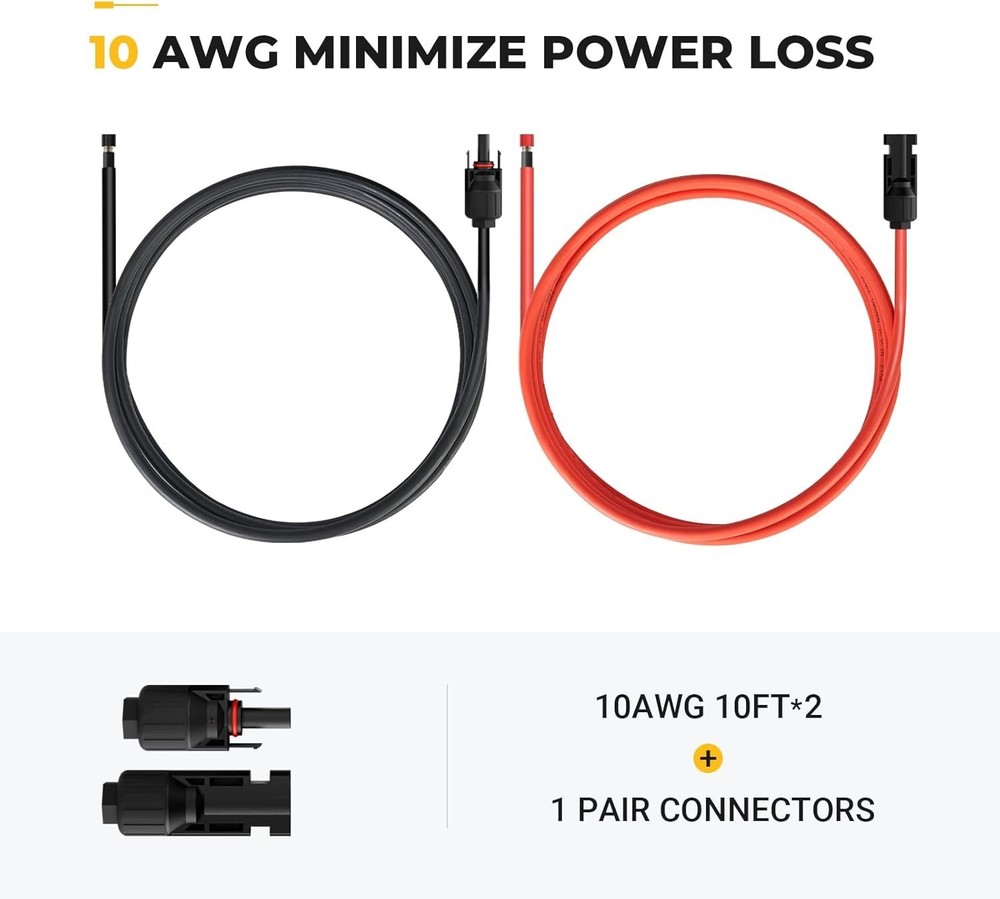 10AWG Solar Extension Cable,10 Feet, Male-Female Connectors