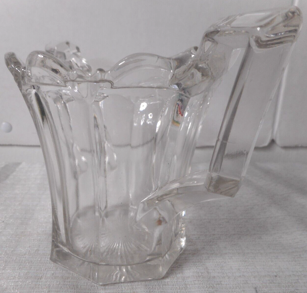 Victorian Clear Thick Glass Double Handle Spooner Scalloped Top Sunburst Bottom