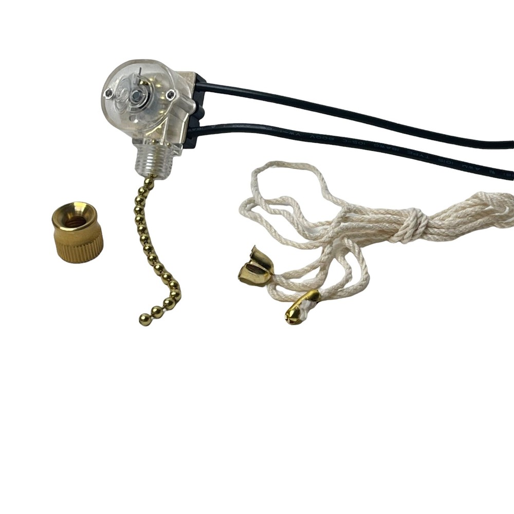 Shine Top Brass Switch with Pull Chain String - On/Off Light, Fan, Fixture