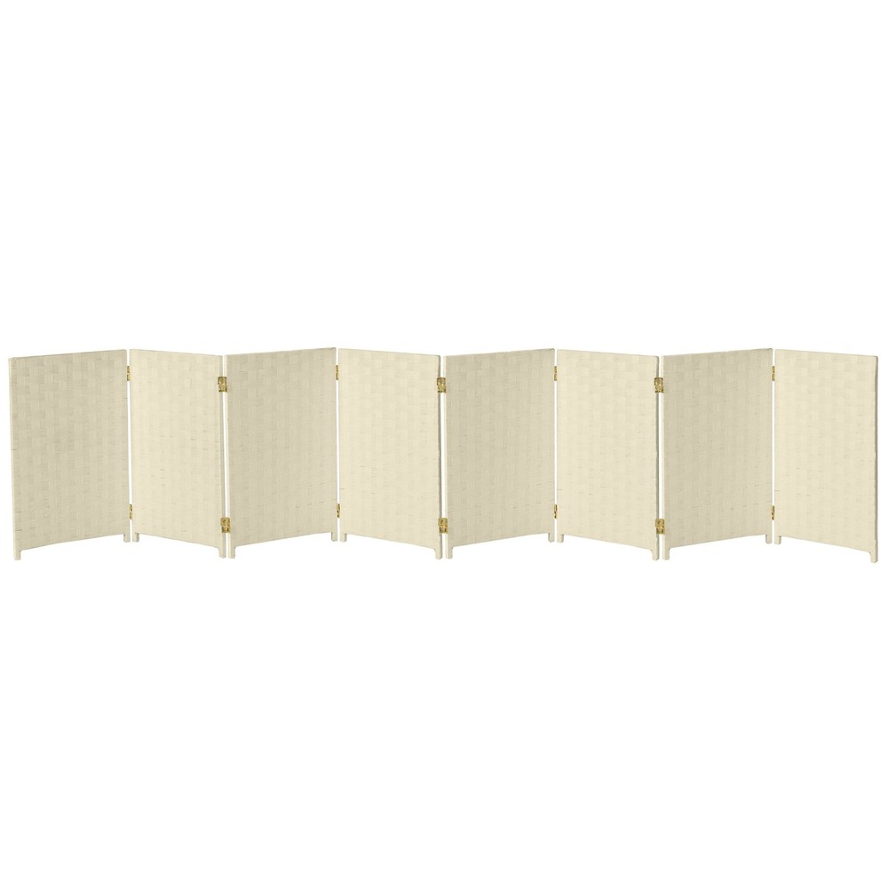 2 ft. Short Woven Fiber Folding Screen - 8 Panel - Cream