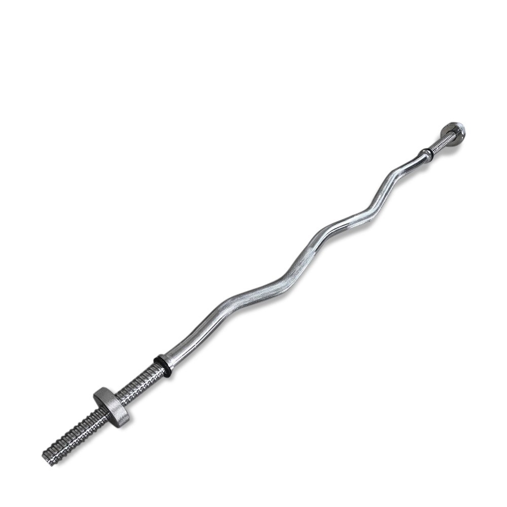 Barbell 47" Easy Curl Bar, Solid Steel, Threaded, Chrome, Round Collars​