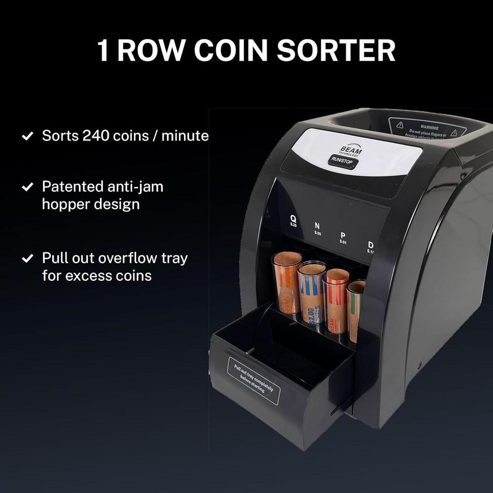 Automatic Electric Coin Sorter with Anti-Jam Technology and Quick-Access Lid