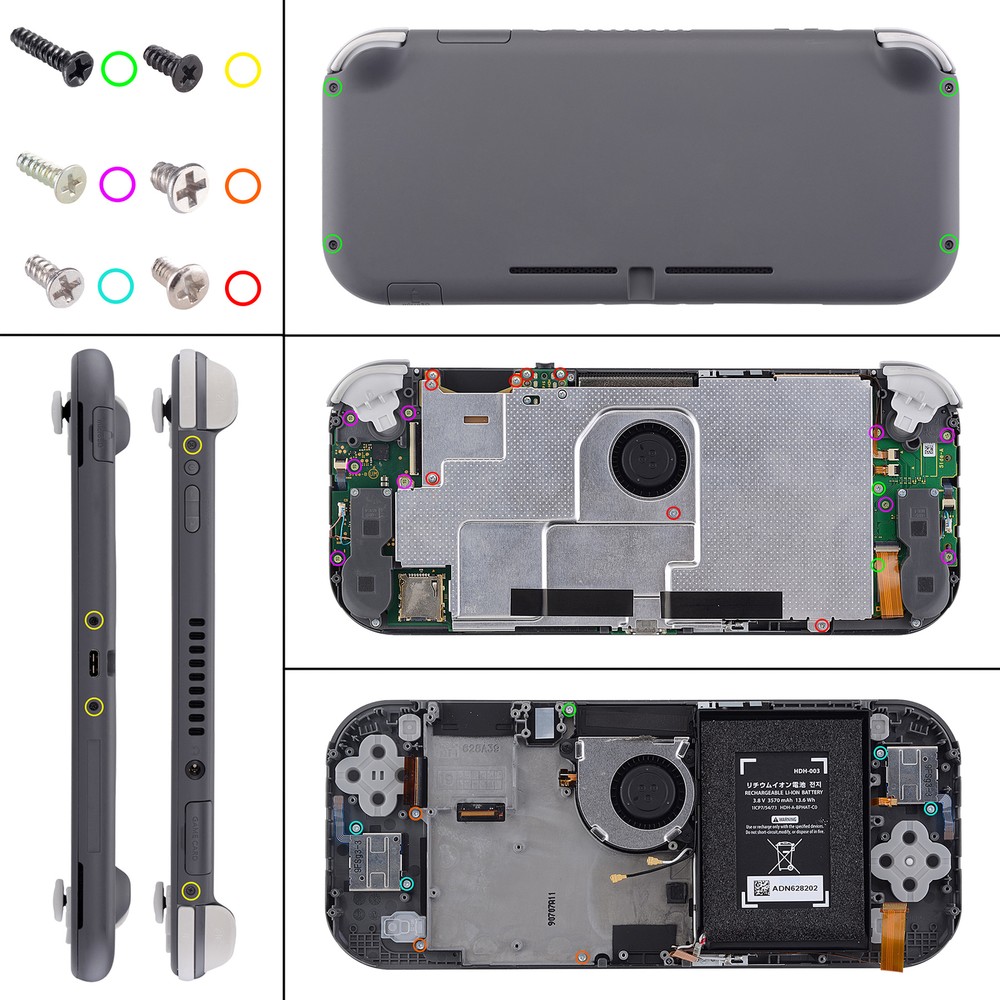 For Nintendo Switch Lite Front & Bottom Shell Screen Protector Buttons Set White