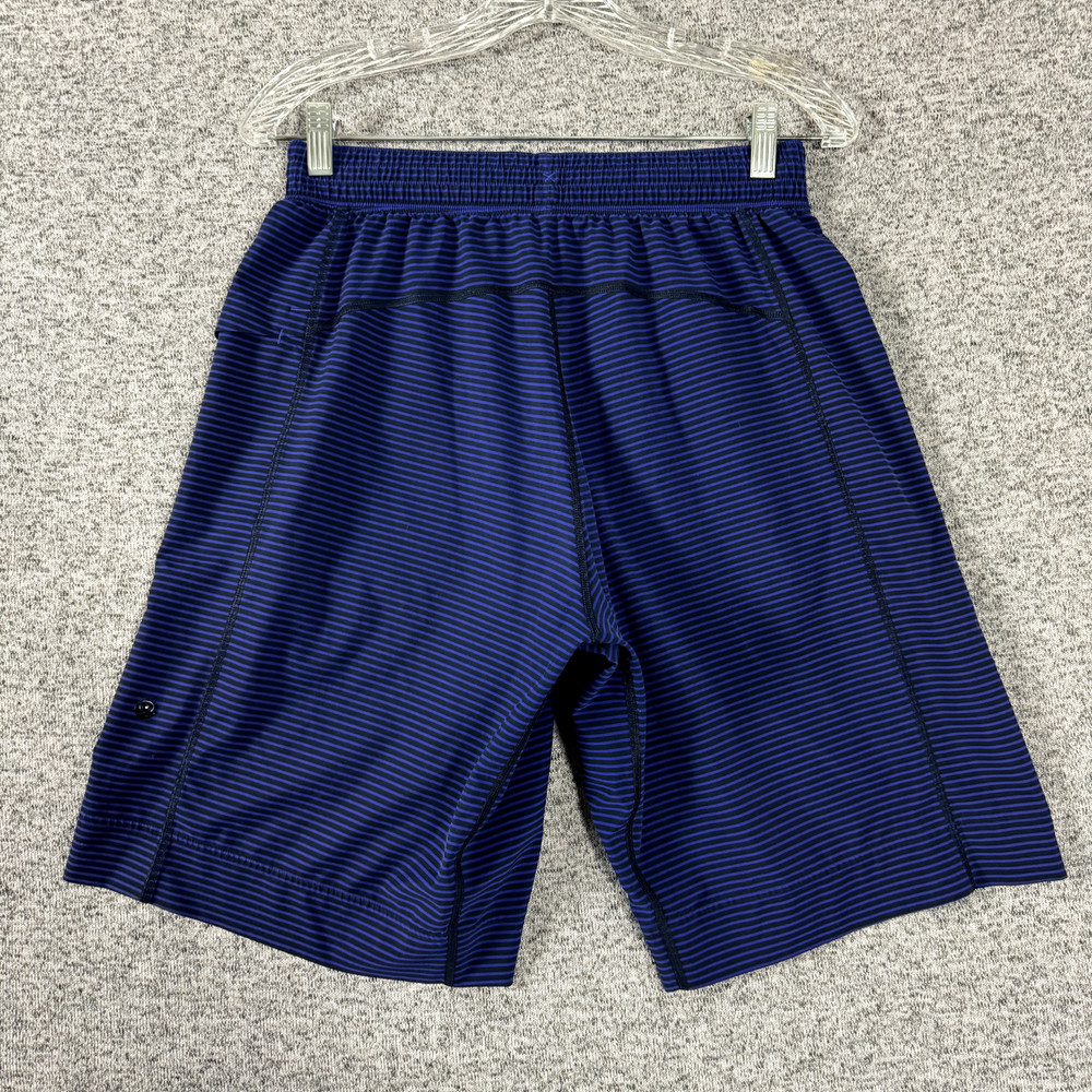 Lululemon Men's Size Small Blue Striped Linerless Drawstring Activewear Shorts