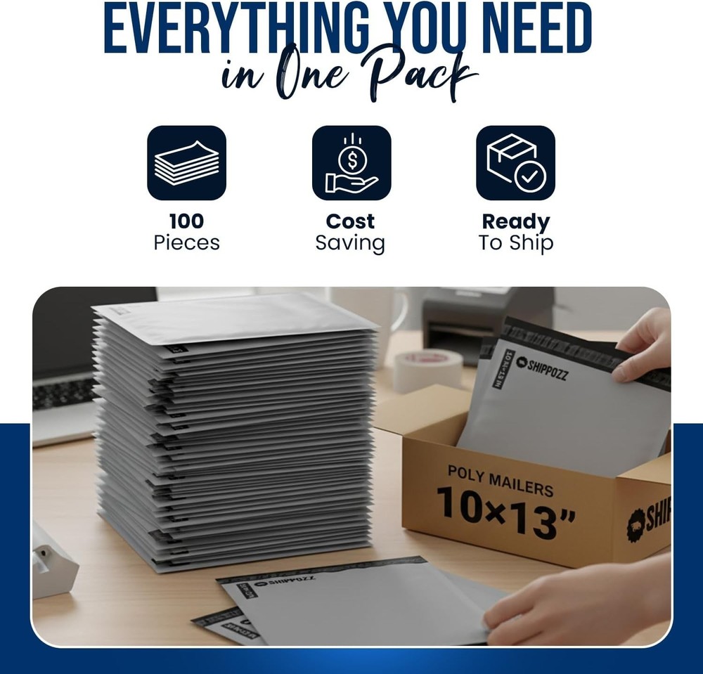 10x13 Poly Mailers 100 Pack, Durable Waterproof Polymailers for Shipping Clot...