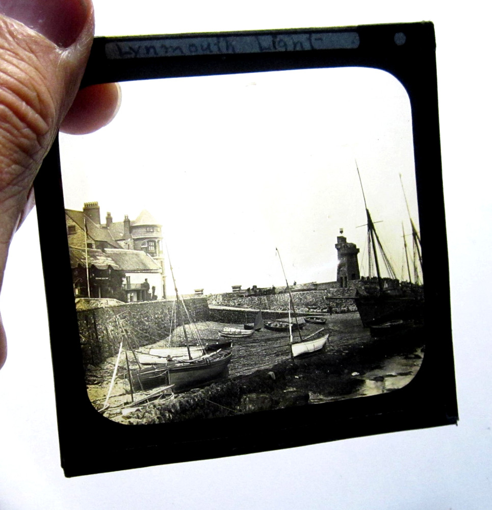 Lynmouth harbour antique photo magic lantern slide #986