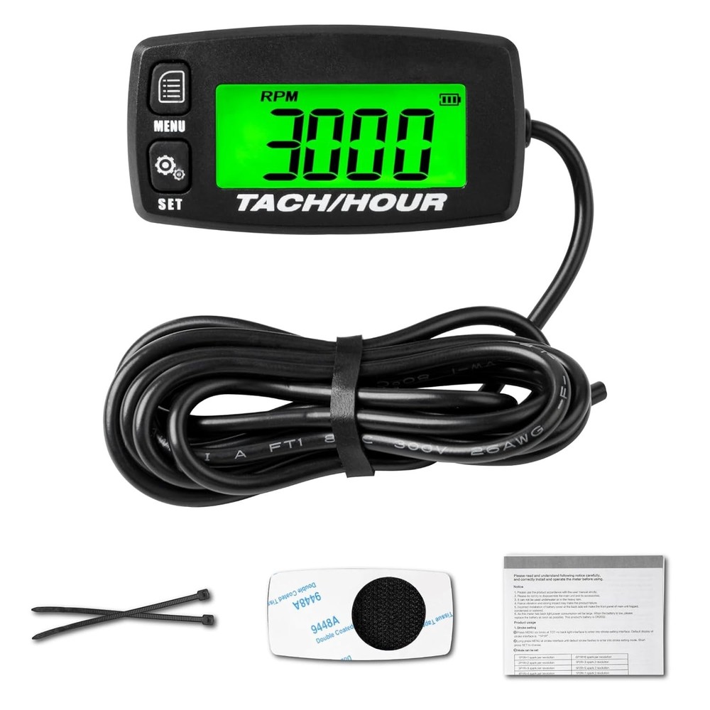 Digital Tachometer Hour Meter Waterproof Backlit Battery Replaceable for Engines