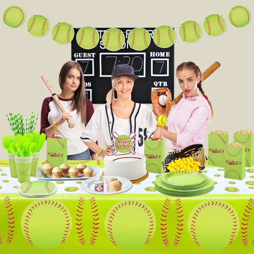 4 Pack Softball Tablecloth - 86.6"x 51.2" Rectangular Waterproof Girls Table ...