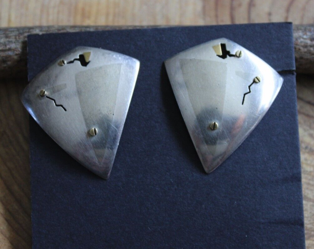 Sterling Silver & Brass MODERNIST Earrings by CAF