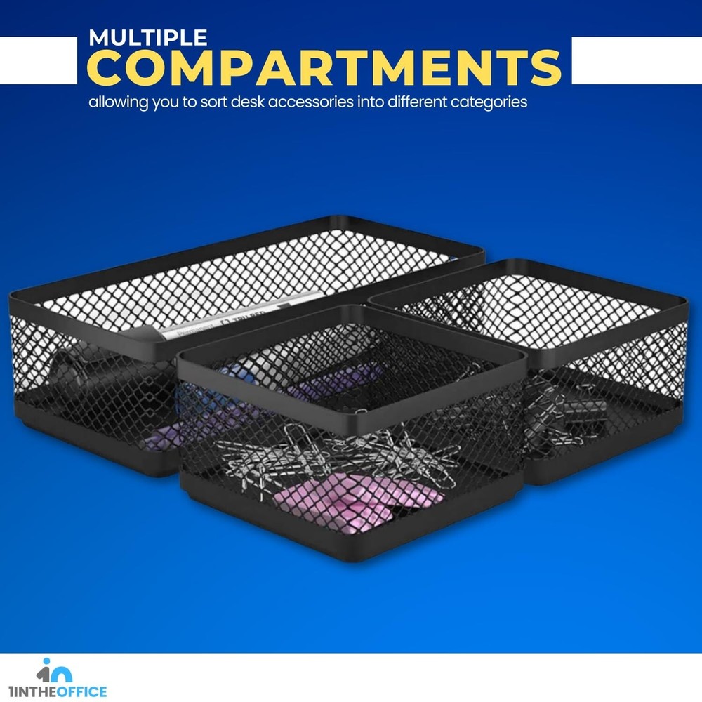1InTheOffice Mesh Collection Desk Drawer Organizer Tray 3 Compartment - Stack...