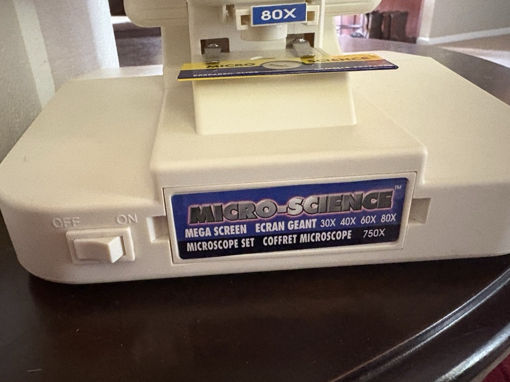 Vintage MICRO-SCIENCE MEGA SCREEN MICROSCOPE 62 PCS 1998-Used/Powers On