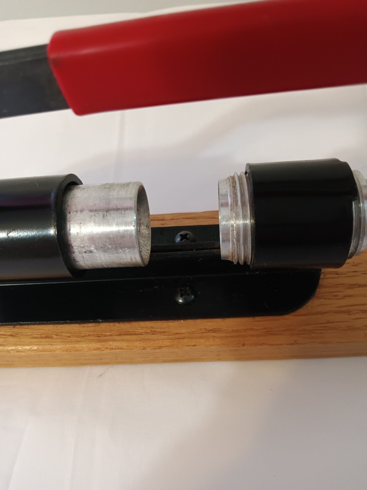 Vintage Adjustable Nutcracker Mounted on Wooden Block – Red Handle – 8” x 2½”
