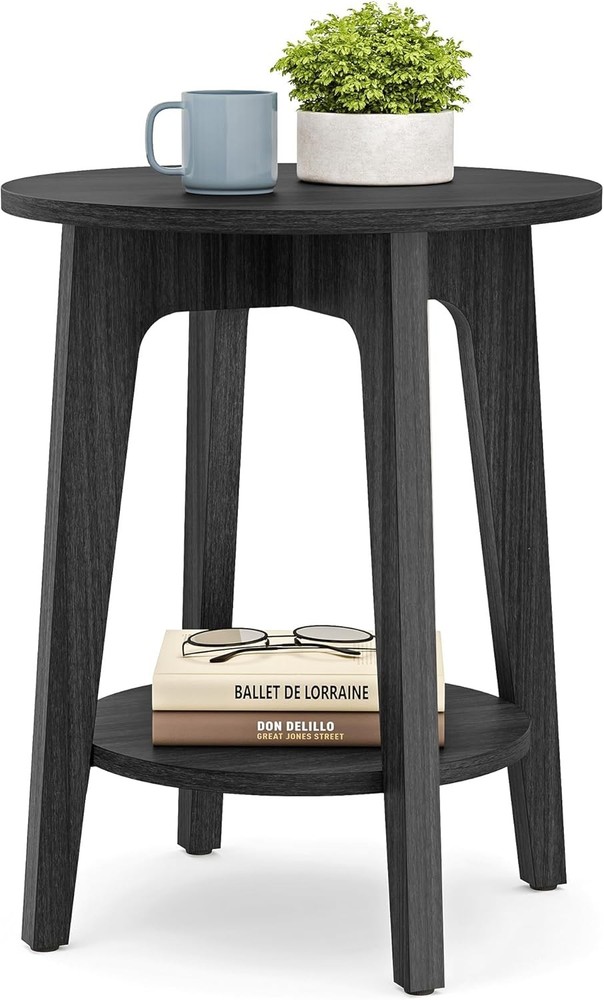 2-Tier Small Round End Table Nightstand Curved Transitions