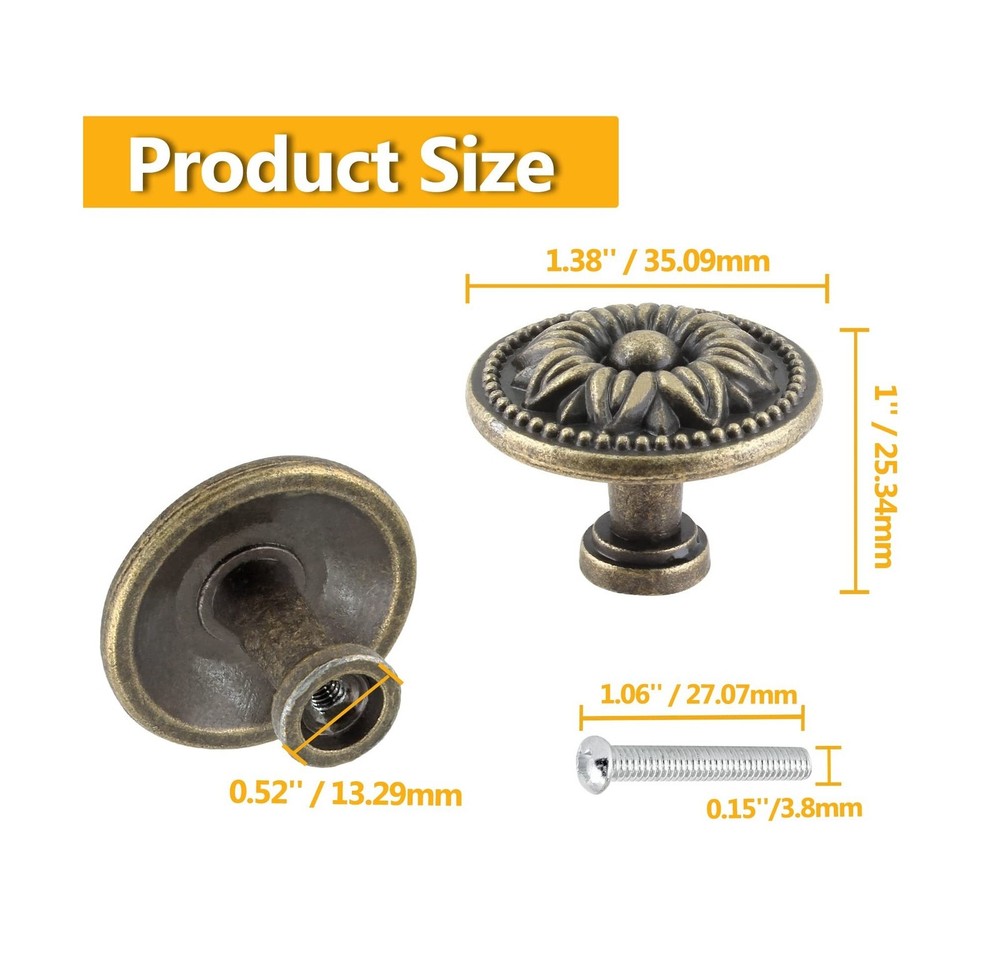 Antique Cabinet Knobs, Metal Round Bronze Knobs, Vintage Dresser Knobs, Singl...