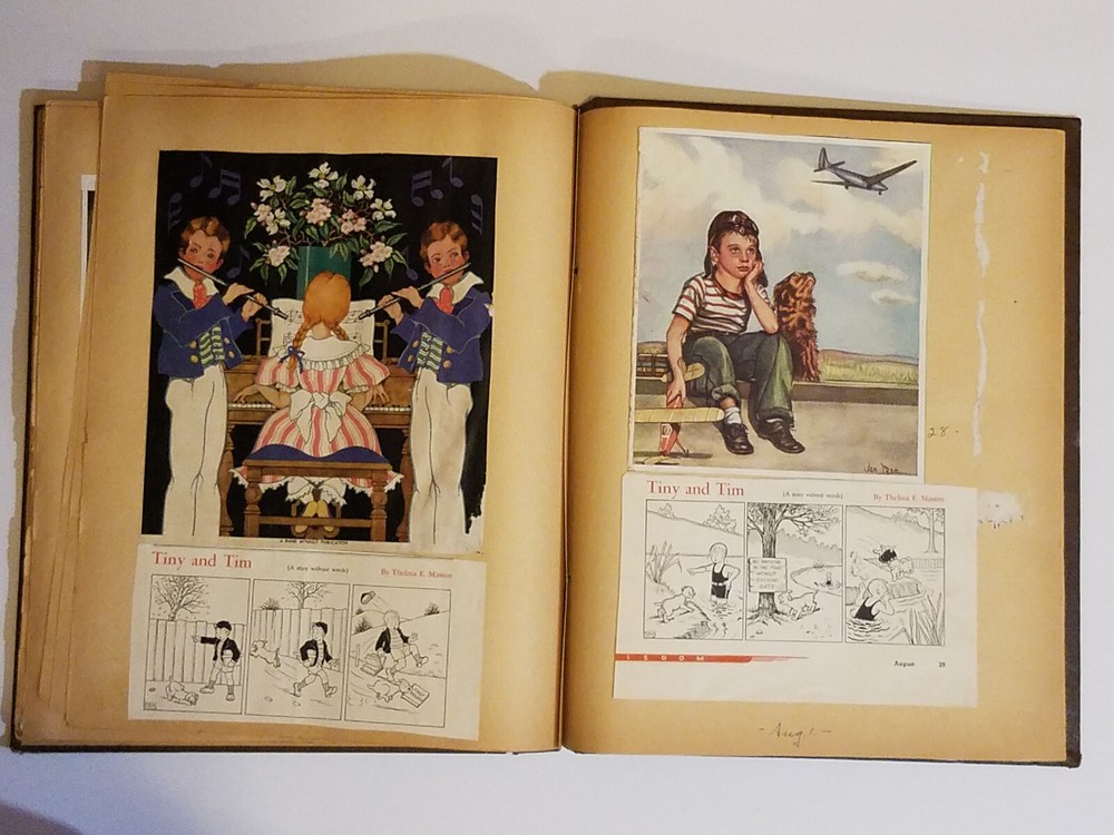 Vintage WW2 Era Scrapbook, Uncle Sam, Plane, Eagle, Ship, Cannon