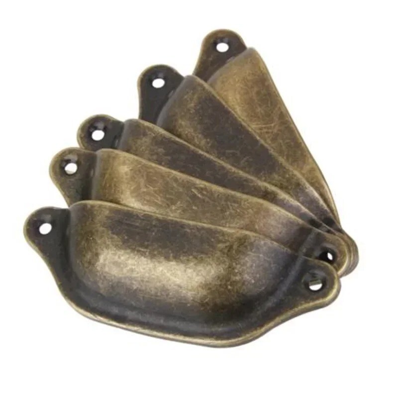 10x Antique Brass Pull Handles Rustic Cup Cabinet Drawer Door Iron Sheet Handle