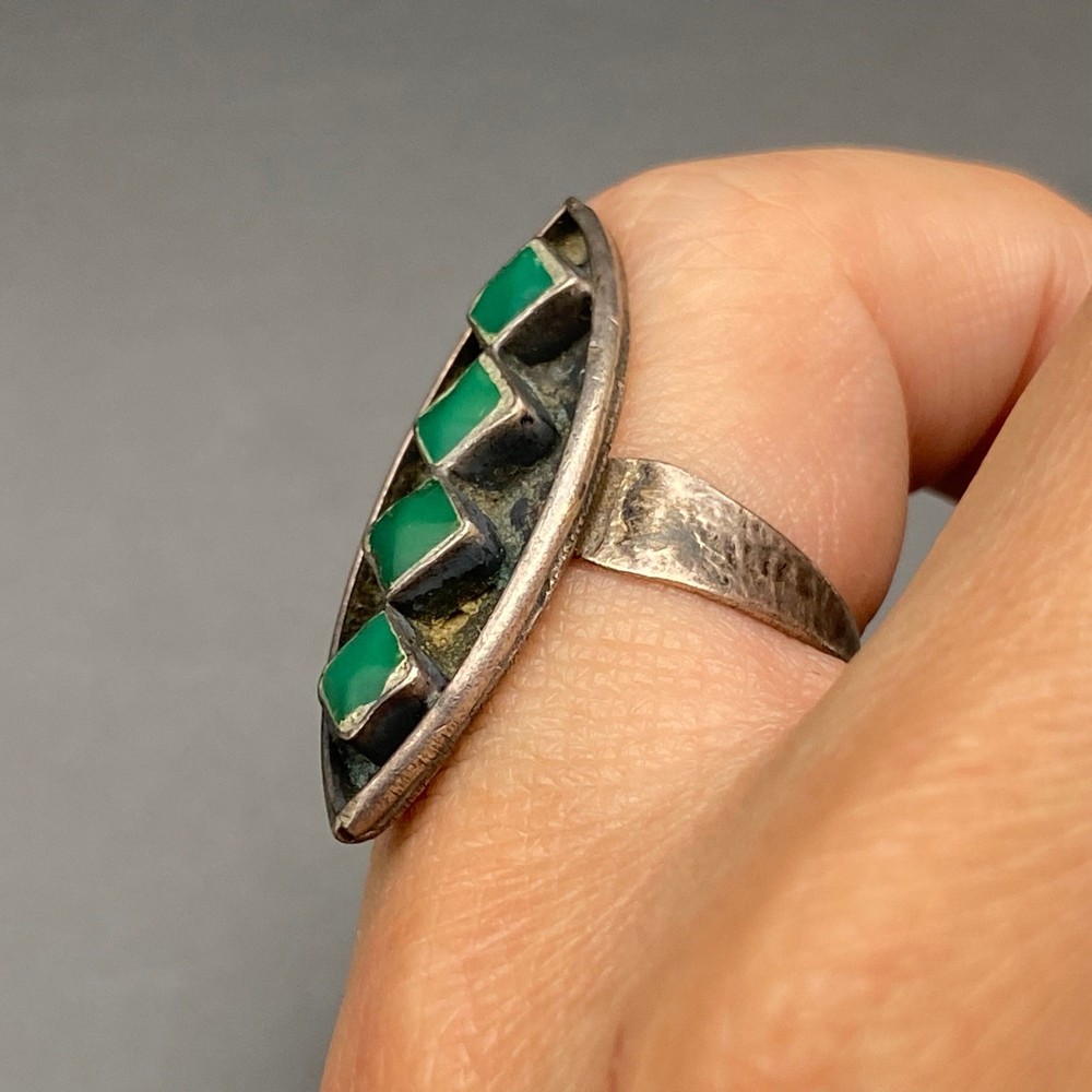 Vintage Zuni Native Turquoise Inlay Silver Ring Size 6.5
