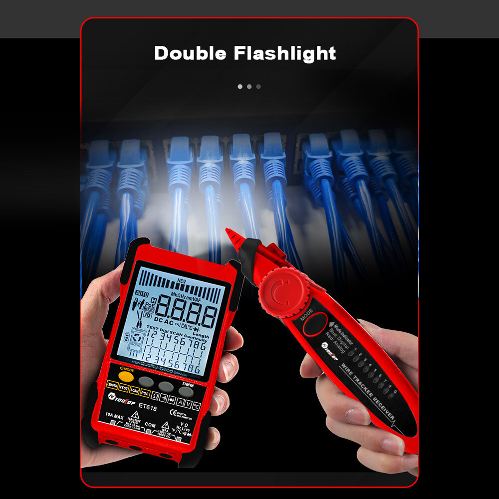 Multifunctional Network Cable Tester With LCD Display Multimeter Line Finder Red