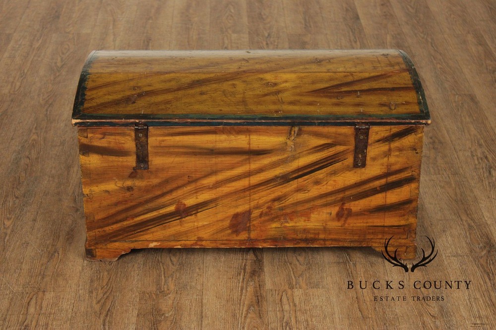 Antique Dome Top Grain Painted Pine Blanket Chest