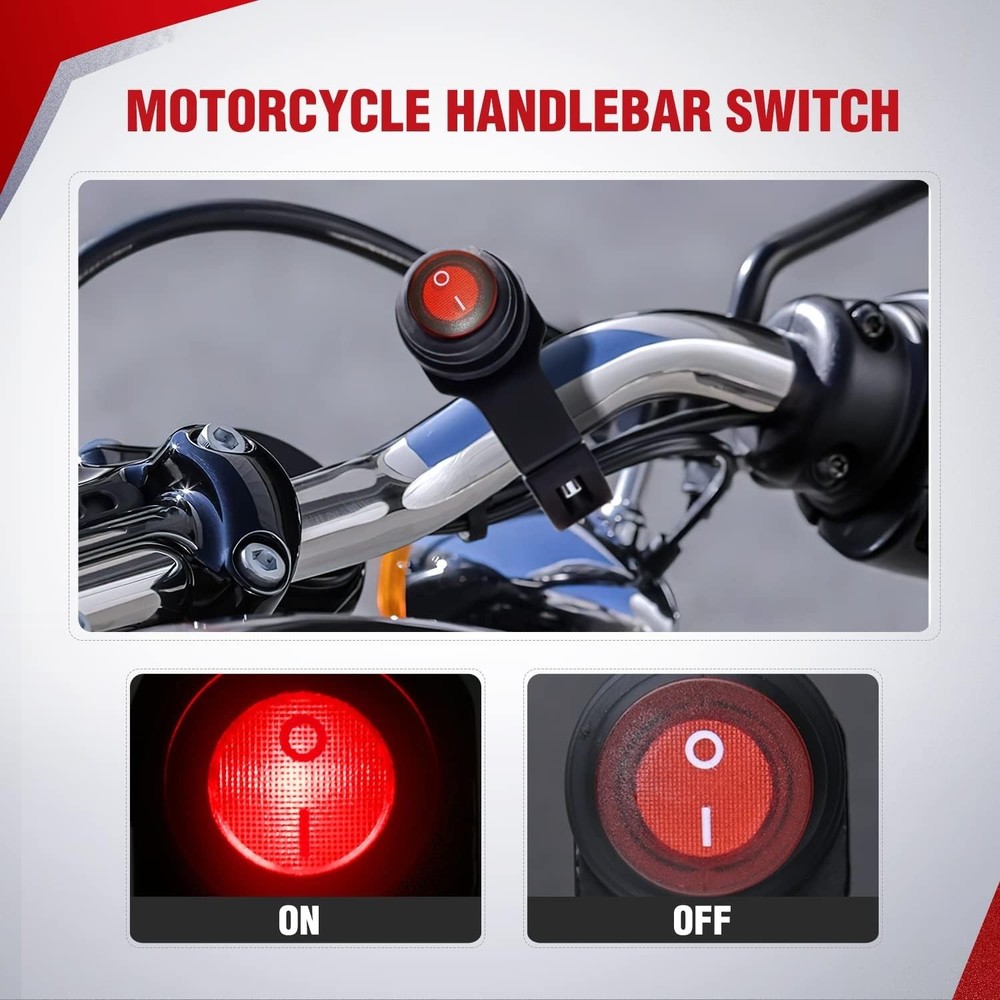 Universal Fit 12V ATV Light Switch - Waterproof Push Button with 3 PIN Connector