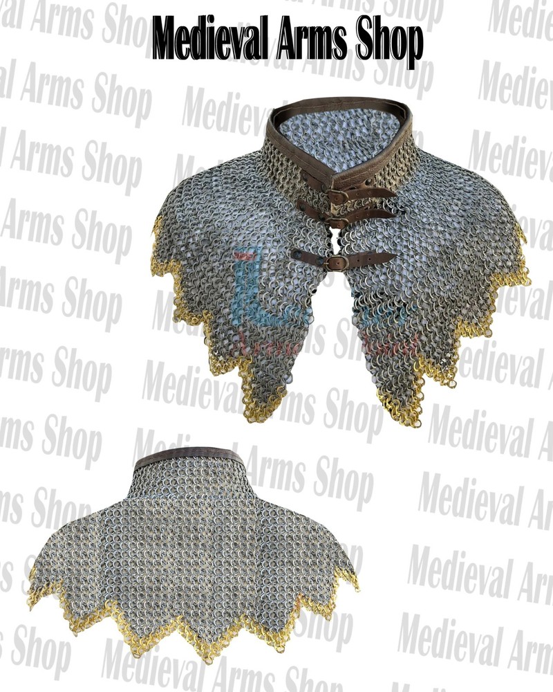 Handmade Chainmail Collar Mild Steel 9mm Flat Riveted Ring Medieval Knight Armor