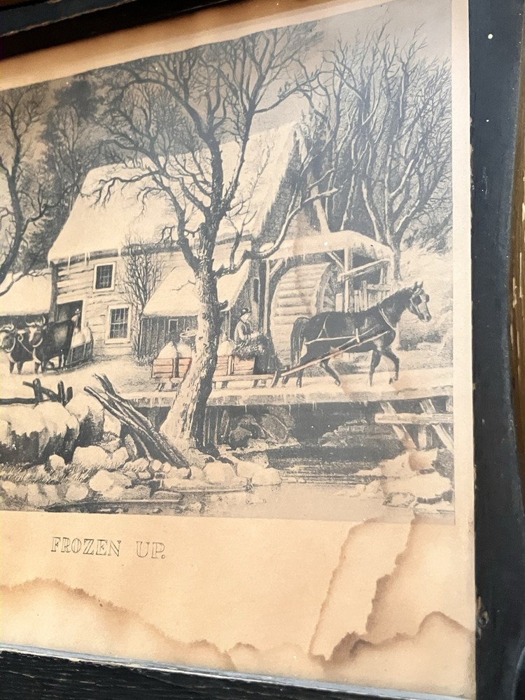 Vintage Currier & Ives Split Mirror/Print Wall Hanging