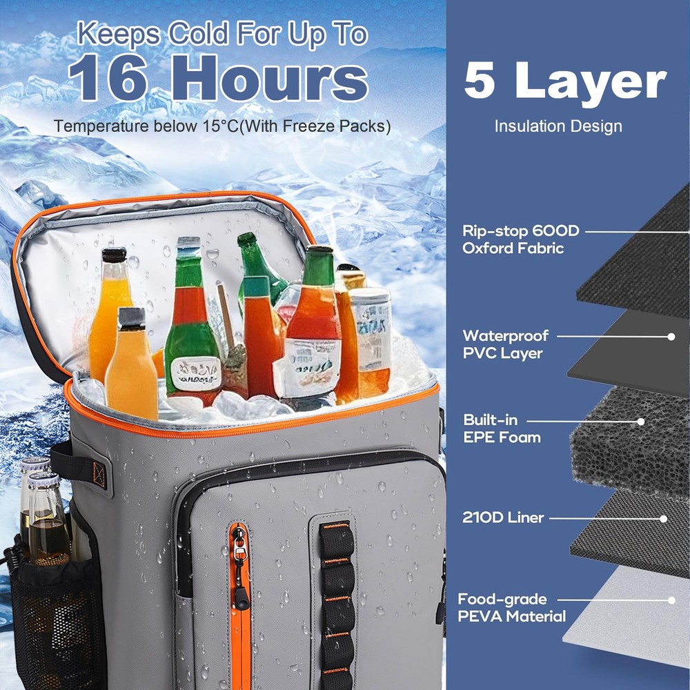 35 Cans Waterproof Cooler Backpack, Soft Insulated Leak Proof Backpack Cooler...