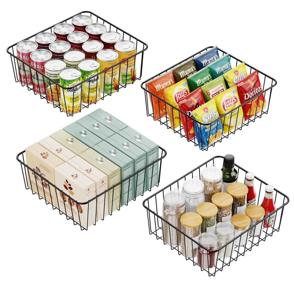 Wire Basket - 4 Pack Wire Storage Baskets Organizer Bins, Pantry Cabinet Shel...